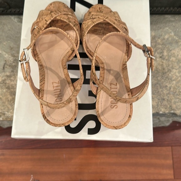 SCHUTZ Tan Platform Heels with Chunky Cork Heel - Picture 15 of 16